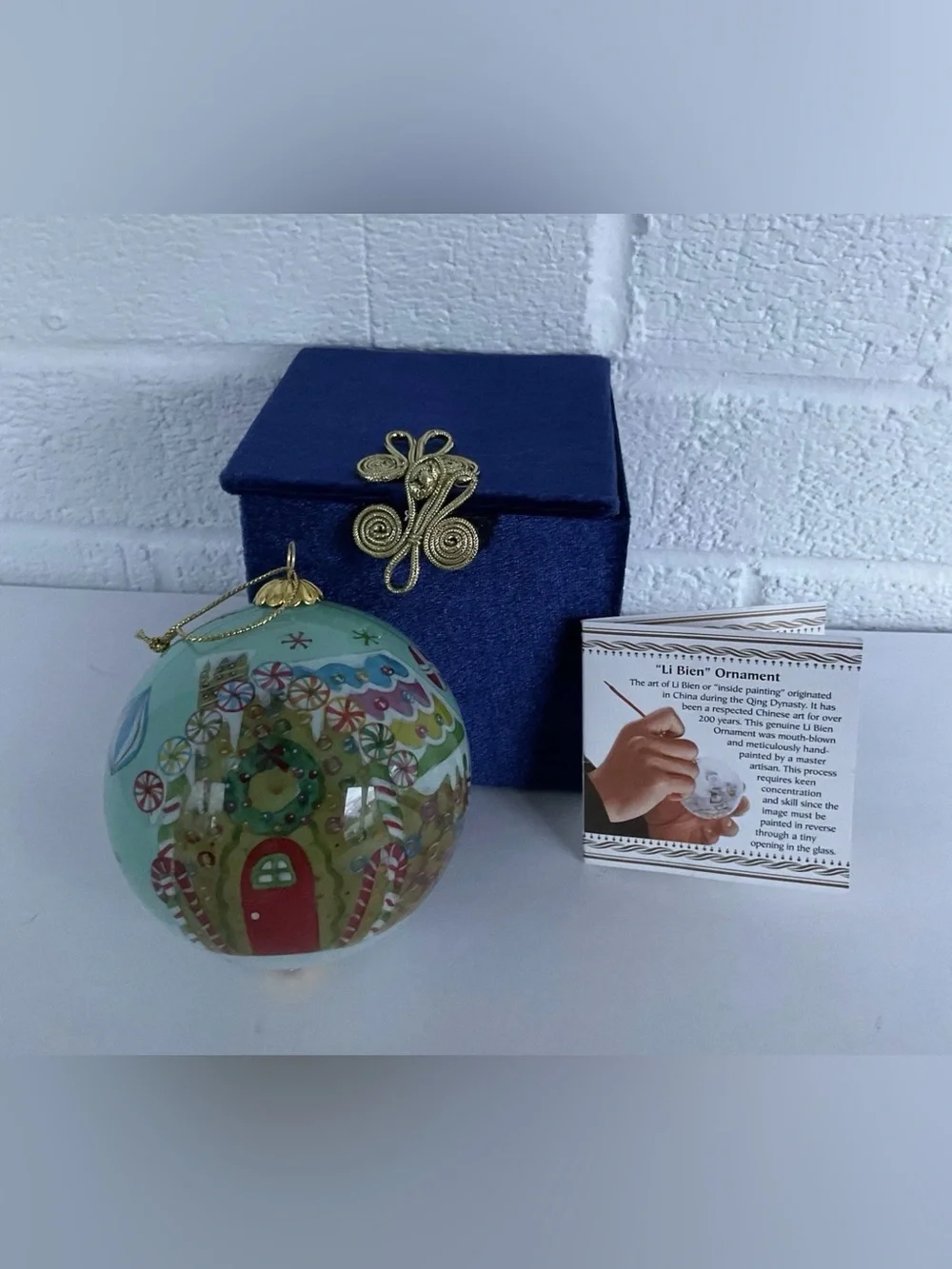 Vintage Pier 1 Li Bien Reverse Painted Glass Christmas Ornaments Set 4 Santa Elf